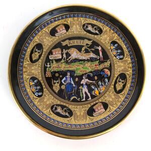 Dagounis Hand Made in Greece 24K Gold Trim 6" Souvenir Plate Krete Crete Greek